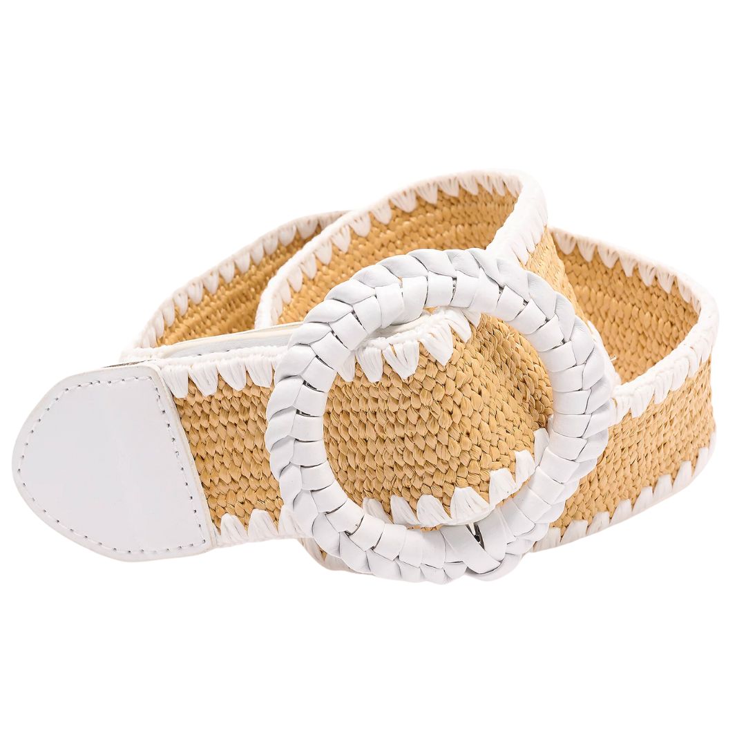 white raffia stretch belt