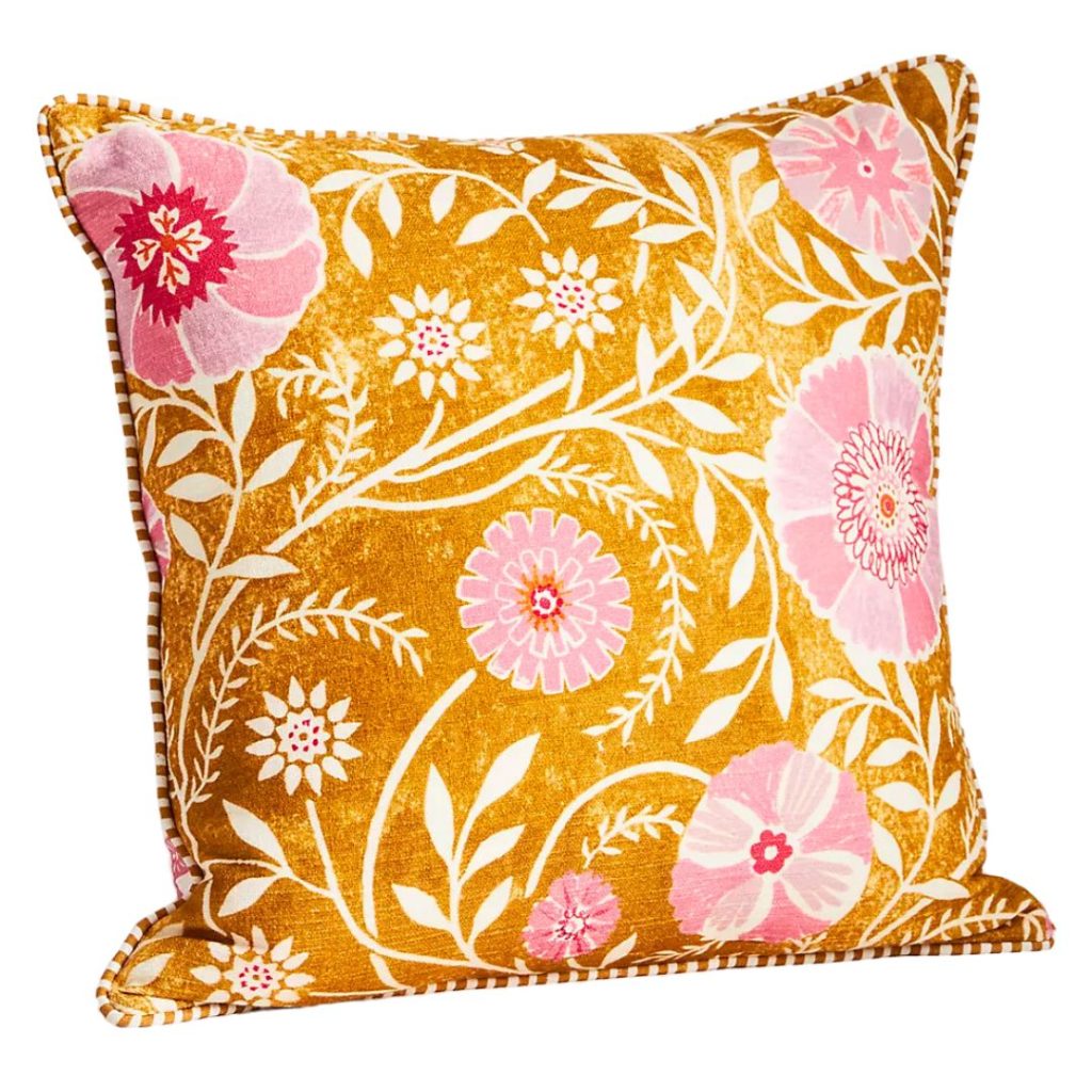 yellow and pink floral cottage pillow - anthropologie 