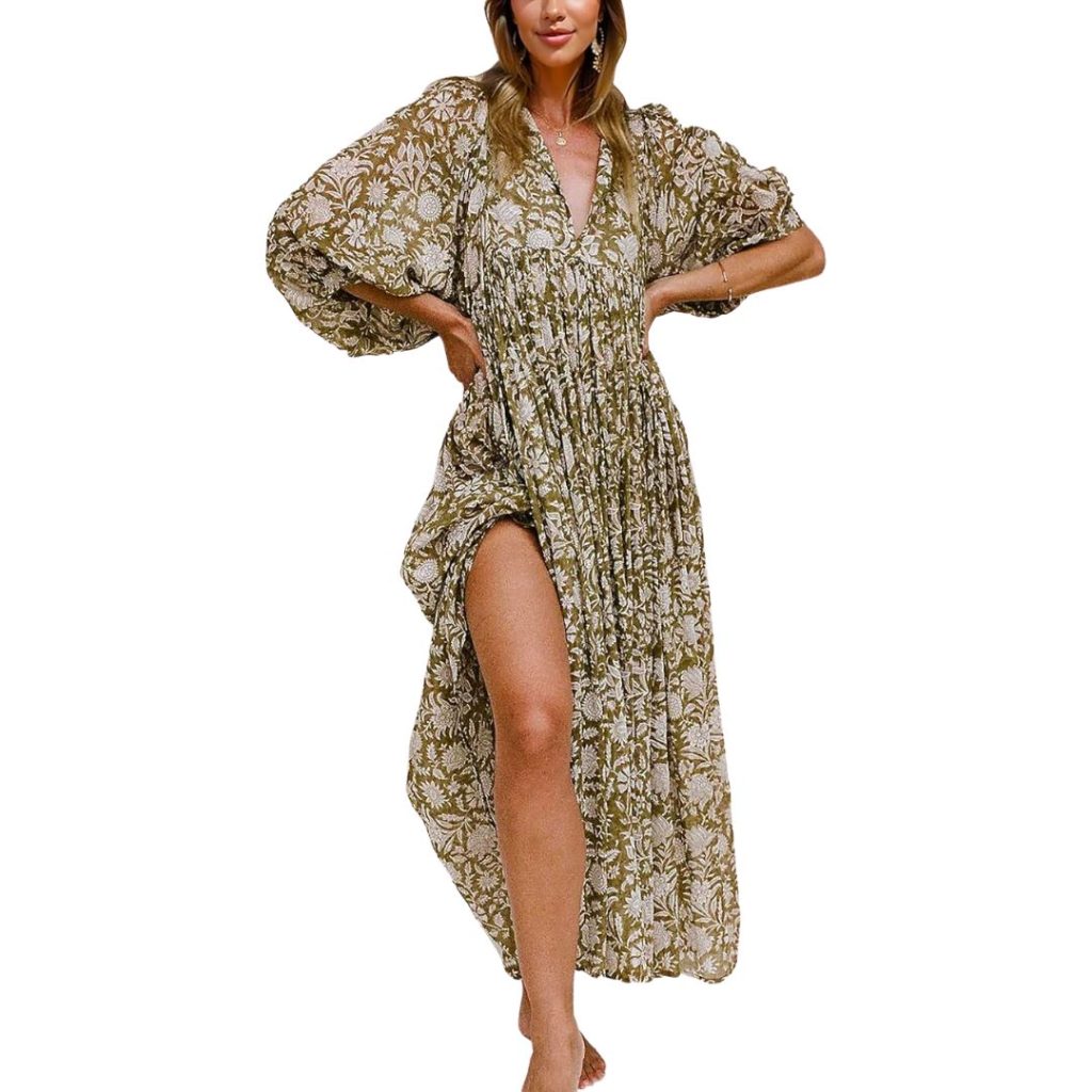 womens flowy midi dress boho khaki - amazon