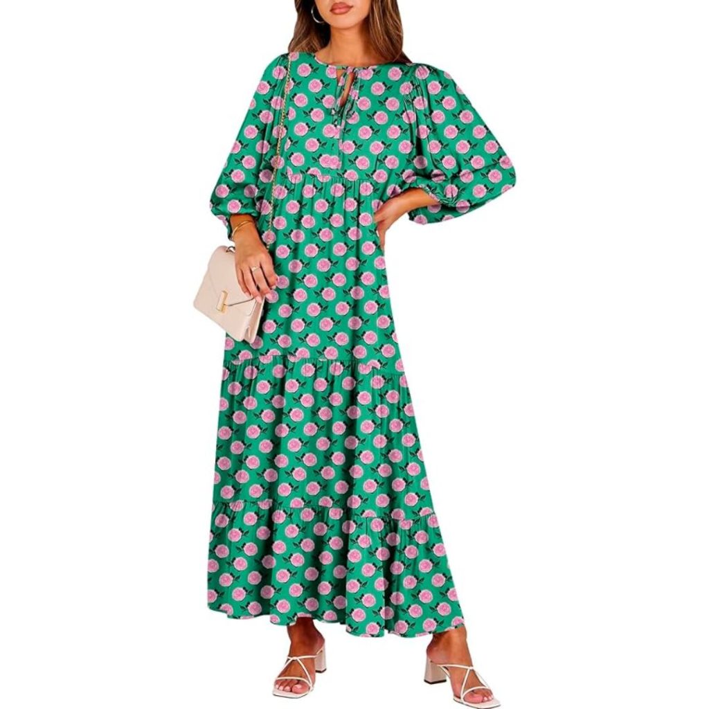 womens flowy midi dress boho green floral - amazon