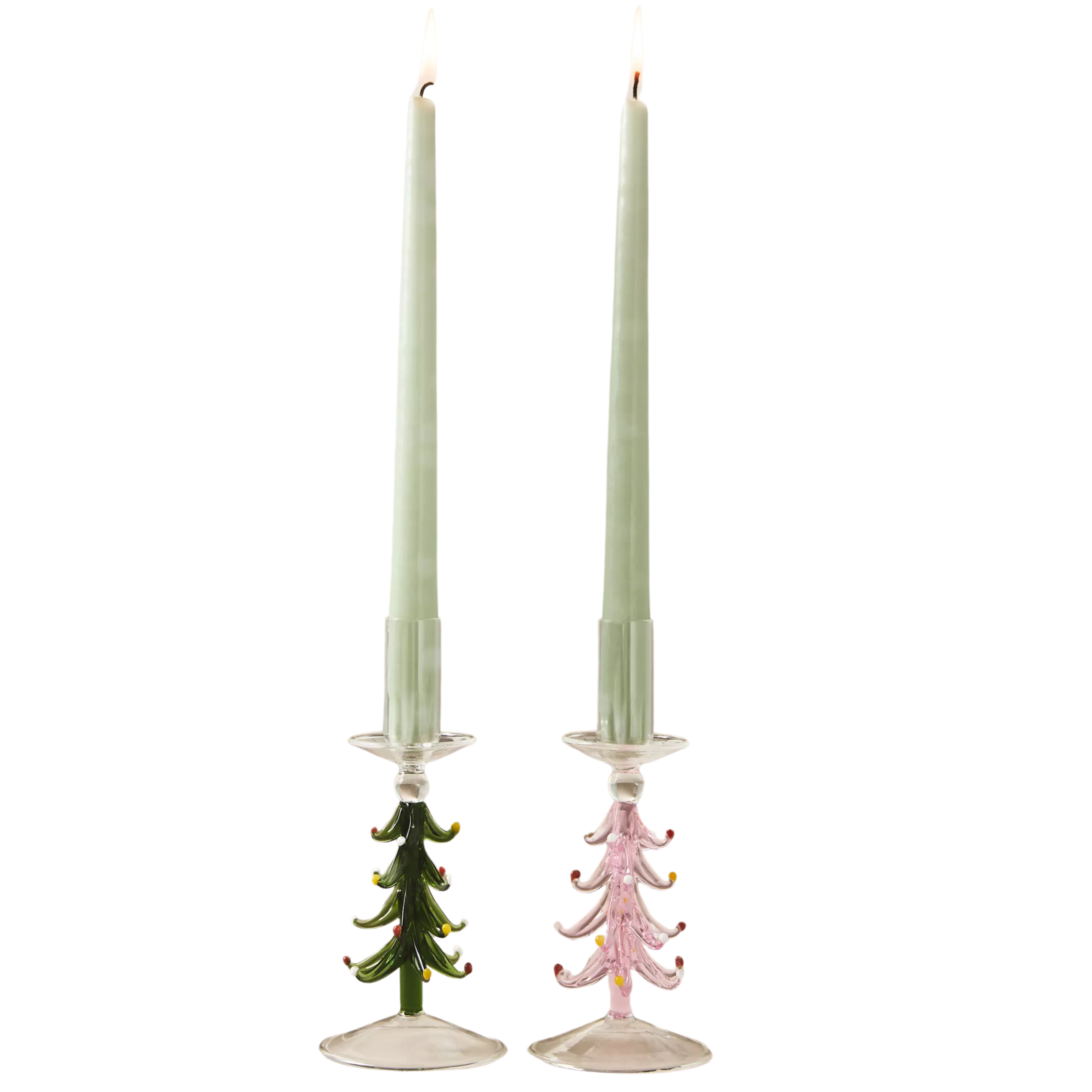 pink and green taper candle holders - anthropologie