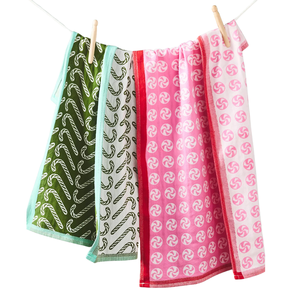 pink & green holiday dish towels